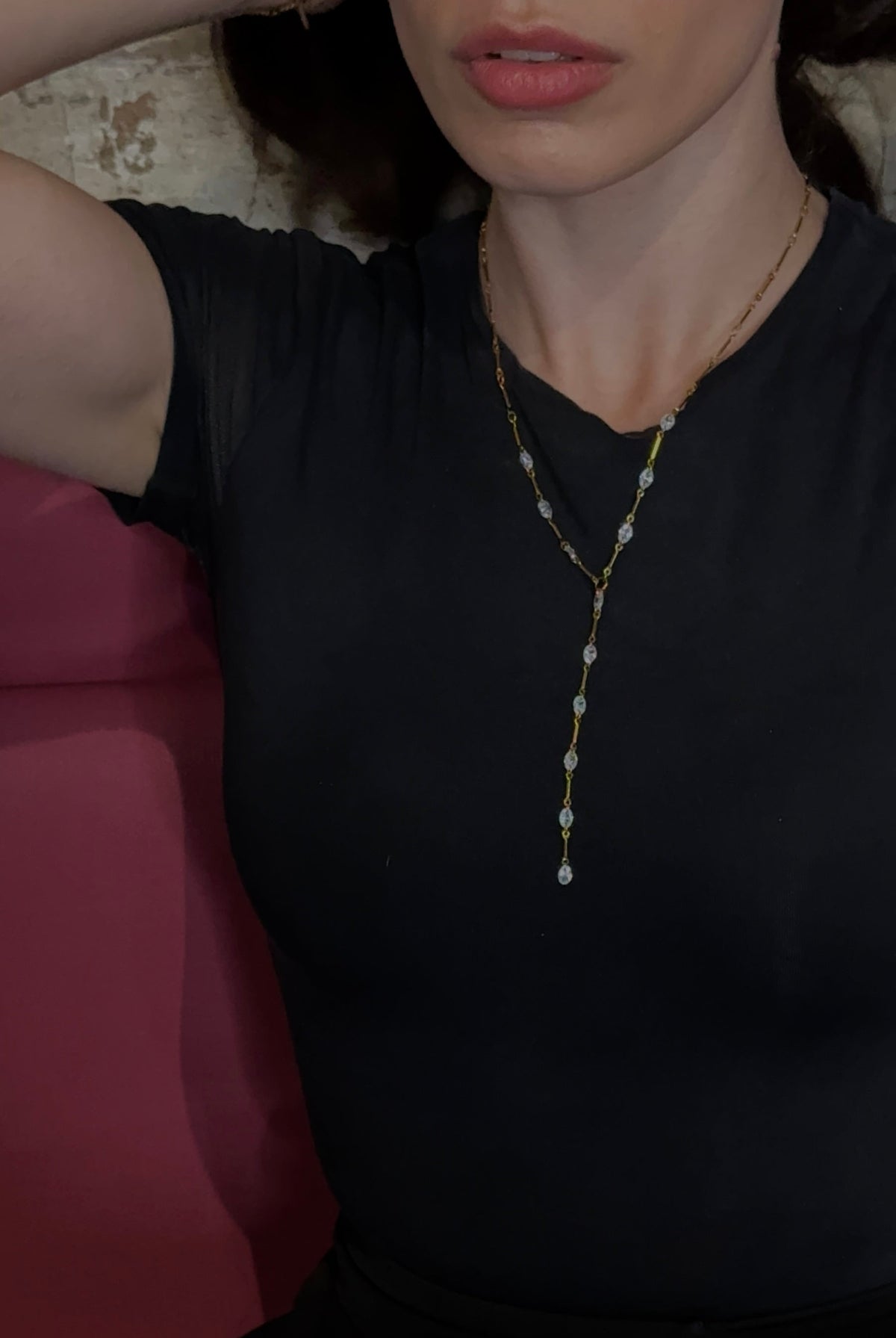Lena lariat drop necklace in gold — view 2