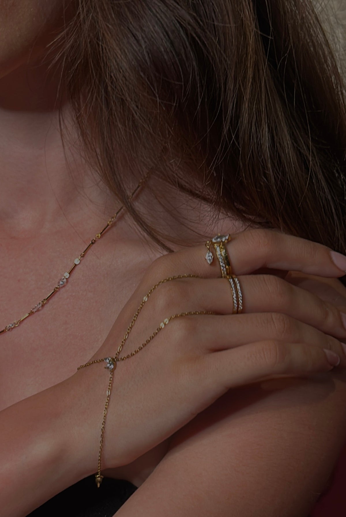 Wazira hand chain with marquise CZ centrepiece, 18K gold plated — view 2