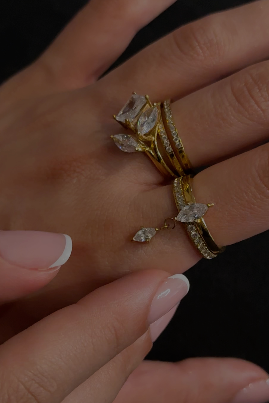 Amoura marquise ring with dangling charm, 18K gold plated — view 2