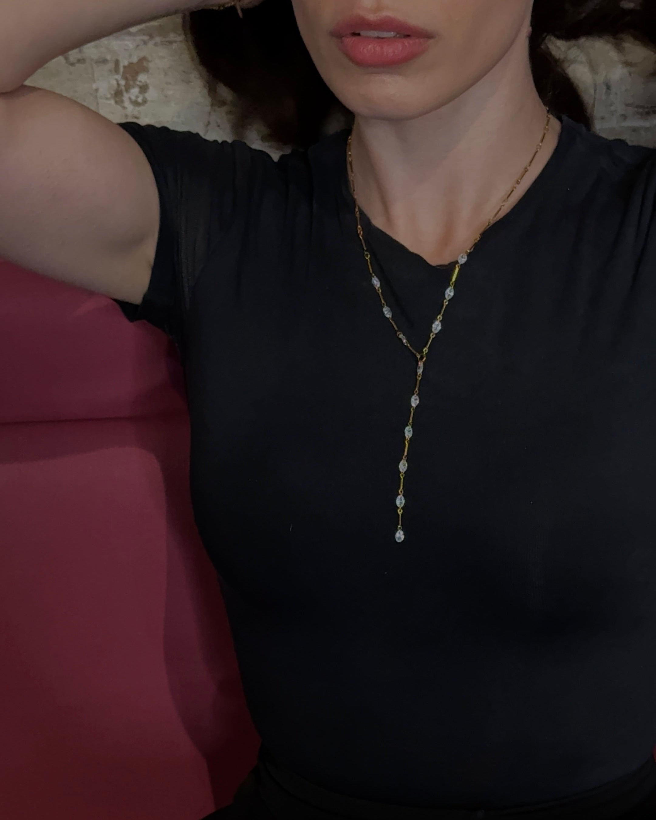 Lena lariat drop necklace in gold — view 2