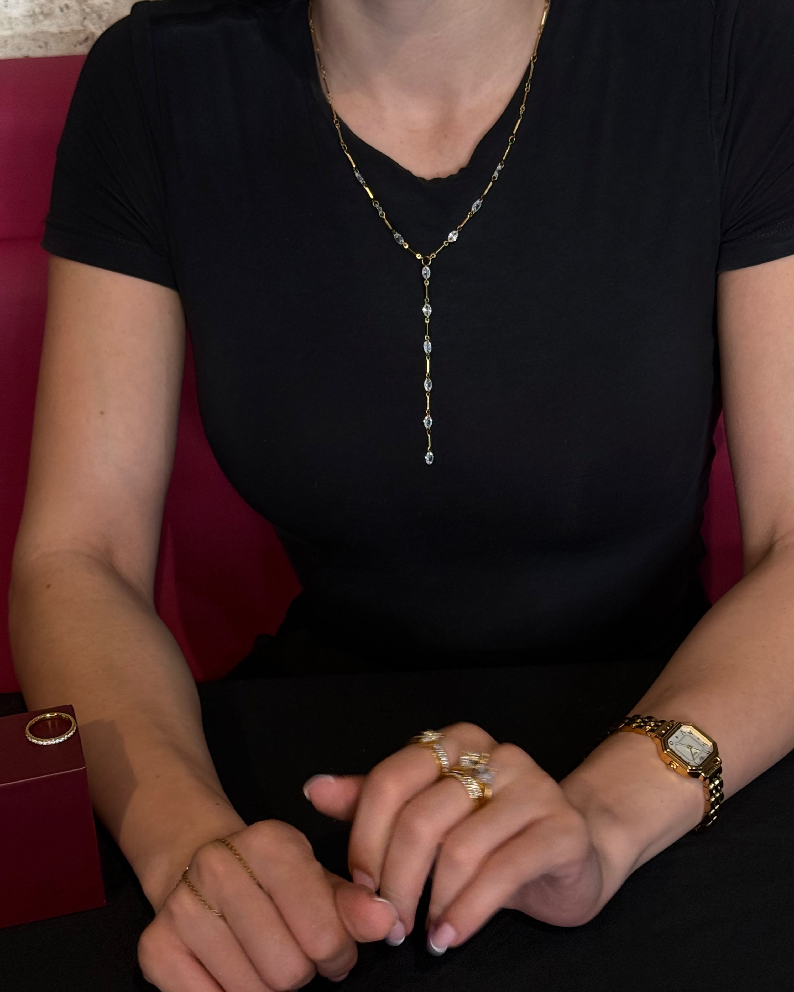 Lena lariat drop necklace in gold — view 3