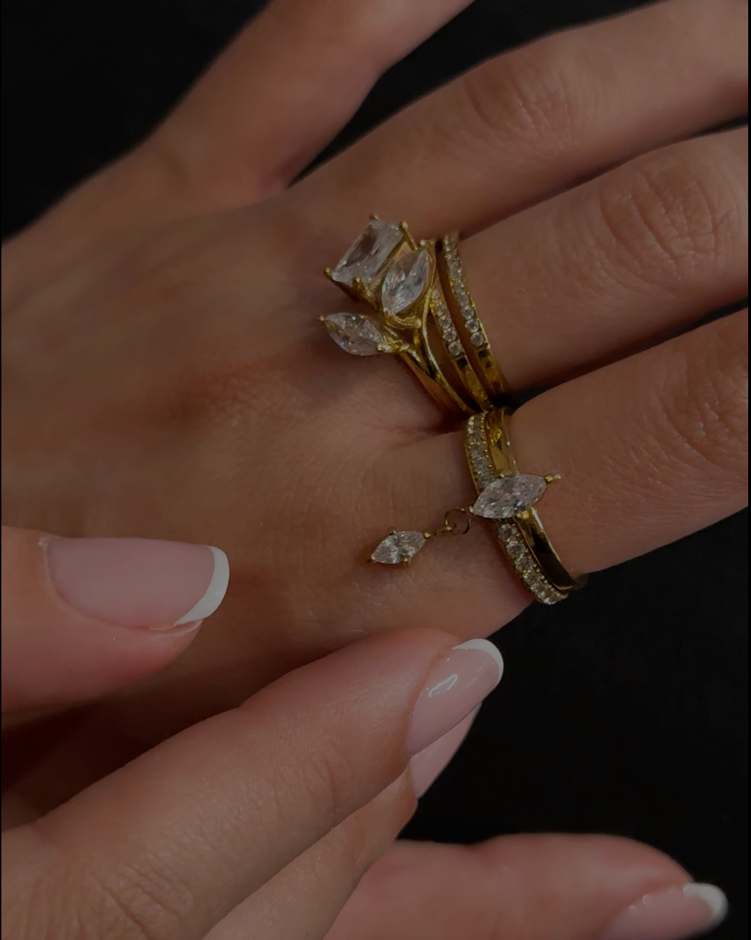 Amoura marquise ring with dangling charm, 18K gold plated — view 2